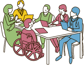 イラスト：話し合いをしている市民や研究者